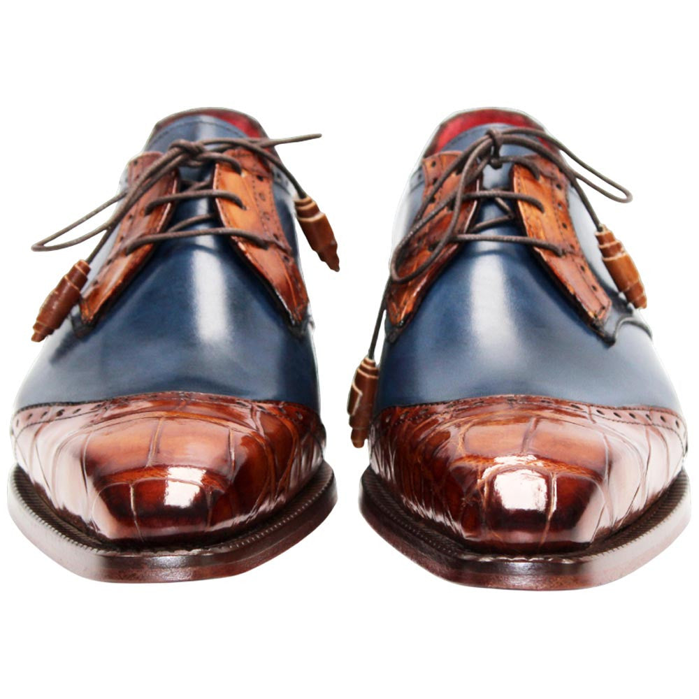Fennix of Italy Genuine Alligator Skin JAX Cognac/Navy Derby Shoes (US Men Size)