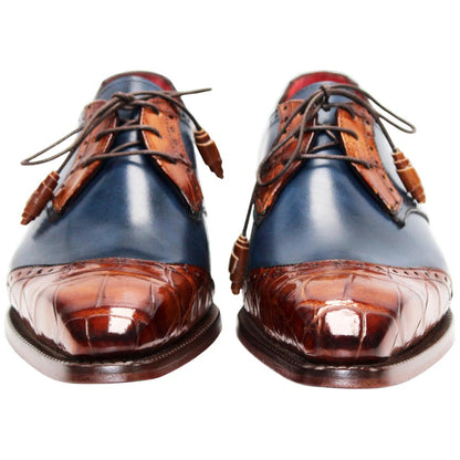 Fennix of Italy Genuine Alligator Skin JAX Cognac/Navy Derby Shoes (US Men Size)