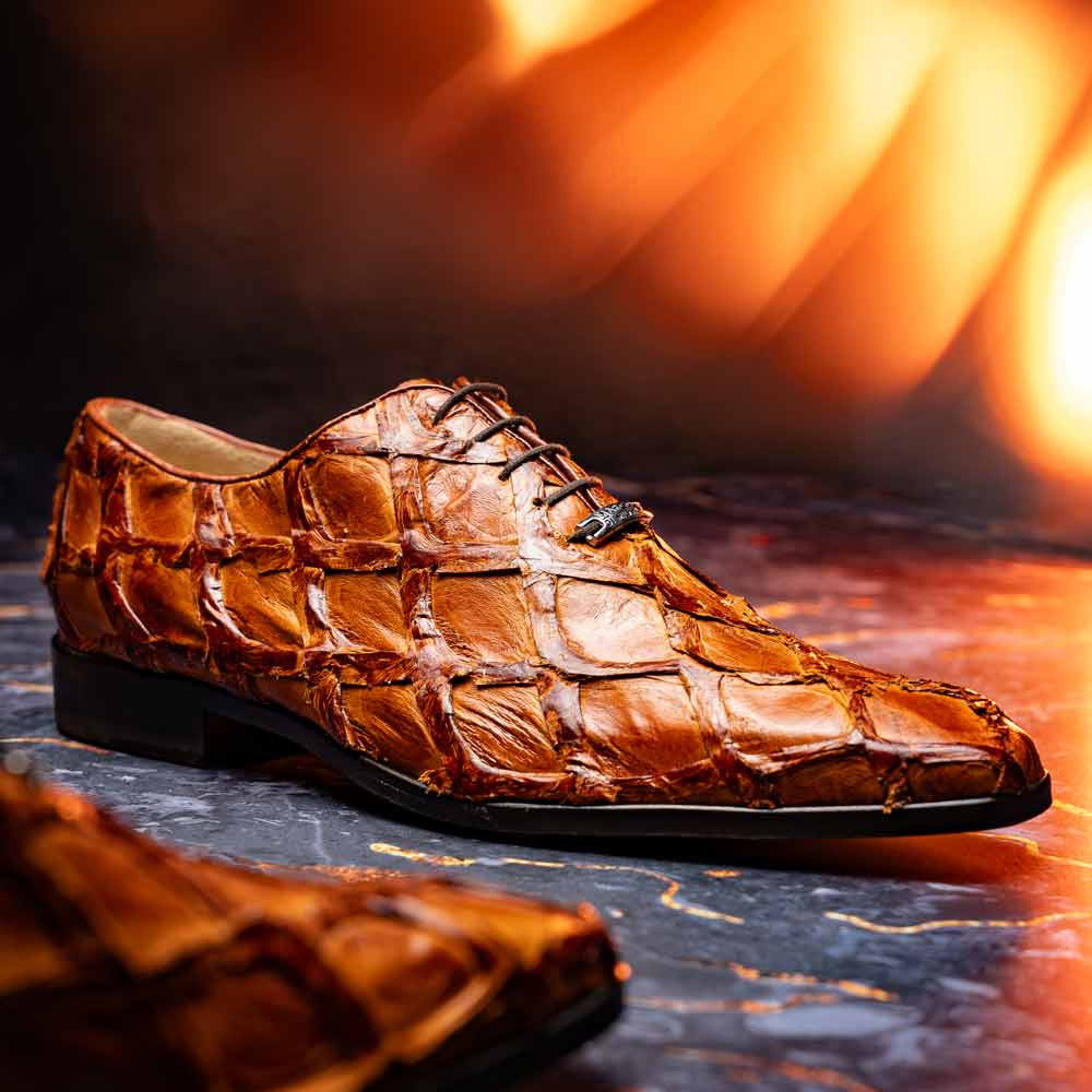 Oliveri Cognac Genuine Pirarucu Skin Classic Dress Oxford | Marco Di Milano