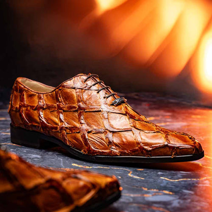Oliveri Cognac Genuine Pirarucu Skin Classic Dress Oxford | Marco Di Milano