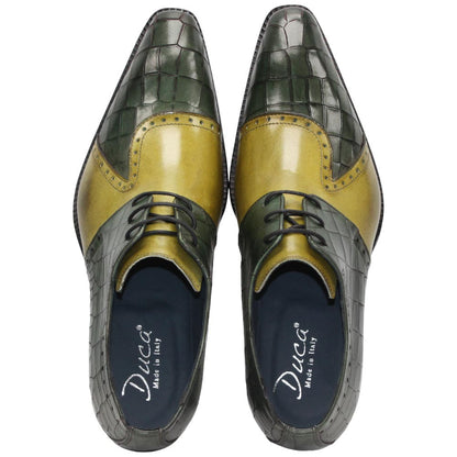 Vergato Light Green/Olive Calfskin Coroco Print Oxfords | Duca Dress Shoes for Men