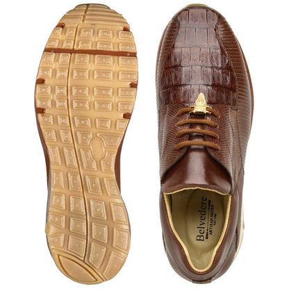 Belvedere Walnut Caiman/Lizard Sport Air Cushioned Rubber Sole Sneaker Lazaro