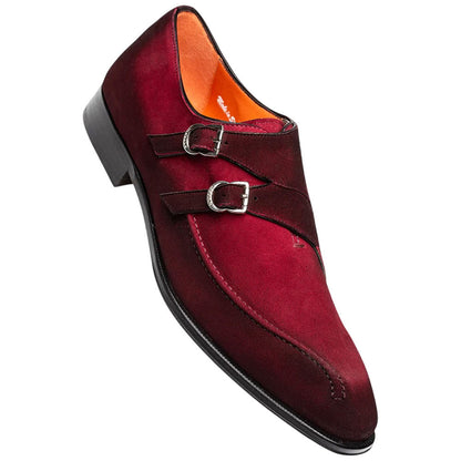 Mezlan Cascade Suede Double Monk Strap - Men's Wine Modern Double Monk