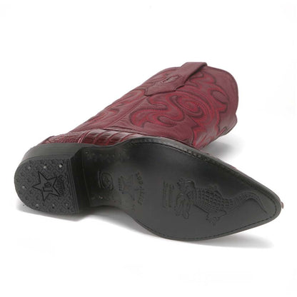 Los Altos Burgundy Genuine Caiman Crocodile Western Boots J Toe