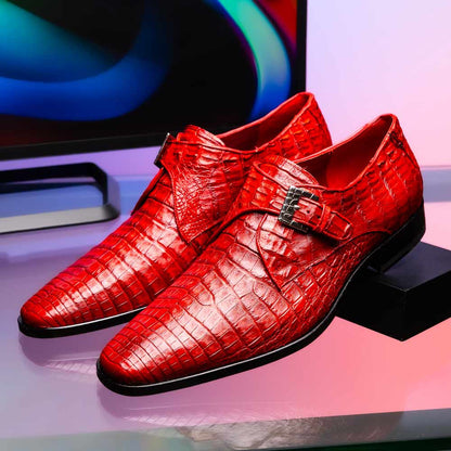 Rovigo Red Men’s Genuine Caiman Crocodile Dress Monk Strap | Marco Di Milano