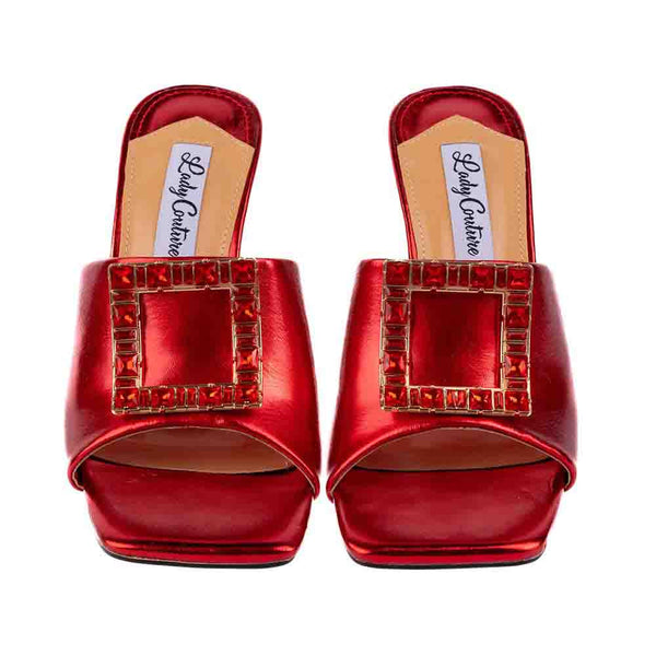 Lady Couture CASINO Red Jeweled Metallic Square Heel Slide