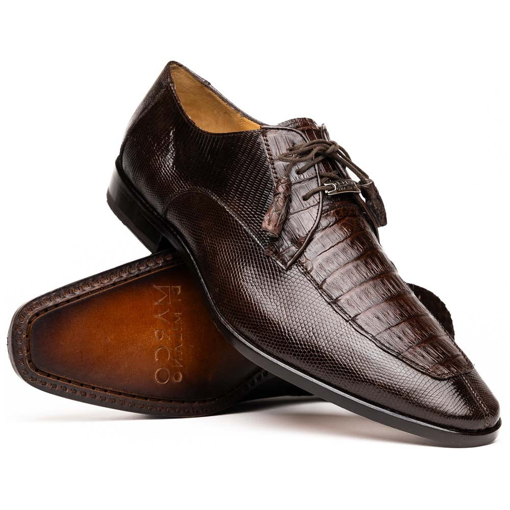 Merida Genuine Caiman and Lizard Skin Brown Dress Derby | Marco Di Milano