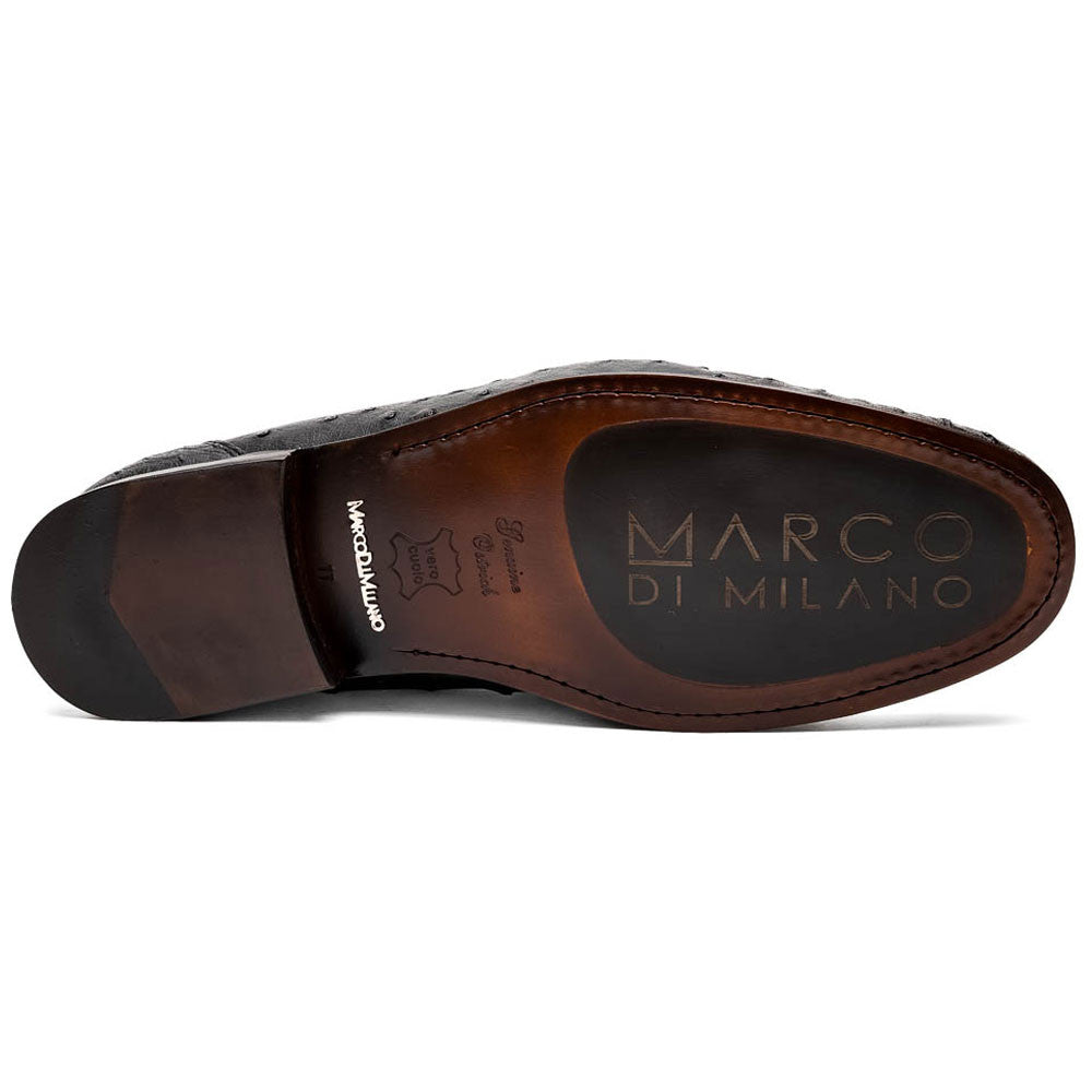 Ferrioni Black Men’s Genuine Ostrich Moc Toe Bit Loafers | Marco Di Milano