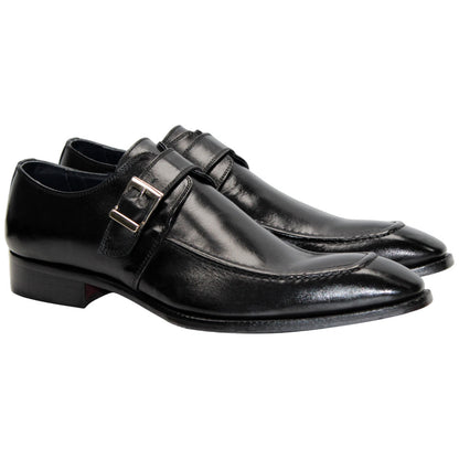 Duca Black Monk Strap Moc Toe Slip On
