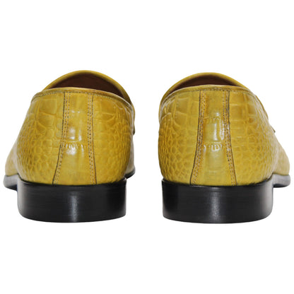 Duca Vasto Men's Yellow Croco Print Leather Loafers