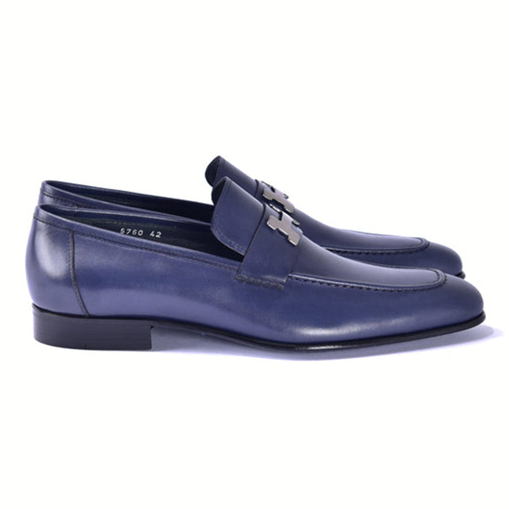 CORRENTE Smooth Calf H Buckle Navy Loafer