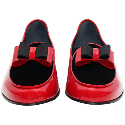Amalfi Red & Black Velvet & Patent Leather Slip on | Duca Bow Dress Loafers