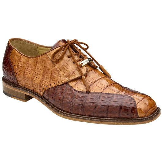 Belvedere Men’s Domenico Genuine Caiman Saddle & Brown Brogue Lace-Up Derby