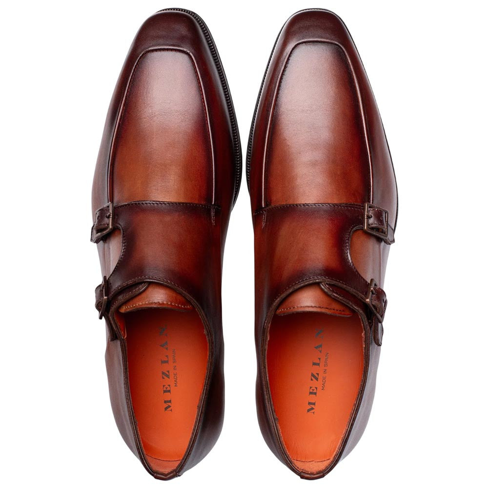 Mezlan Berkshire Double Monk Strap - Men's Cognac/Rust Patina Calfskin