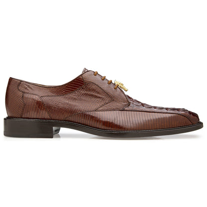 Belvedere Men’s Lusso Genuine Hornback & Lizard Skin Walnut Lace-Up Derby Dress Shoes