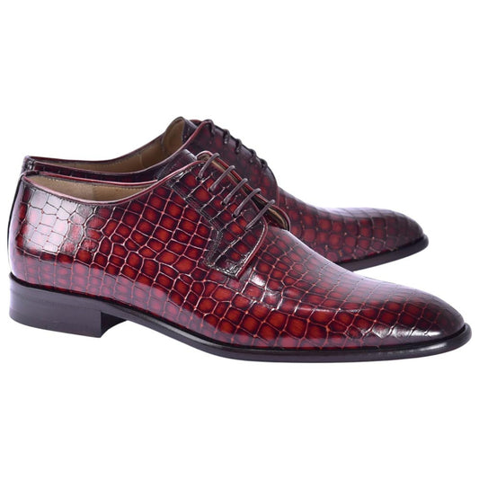 Corrente Men's Croco-Print Calfskin Derby - Tan