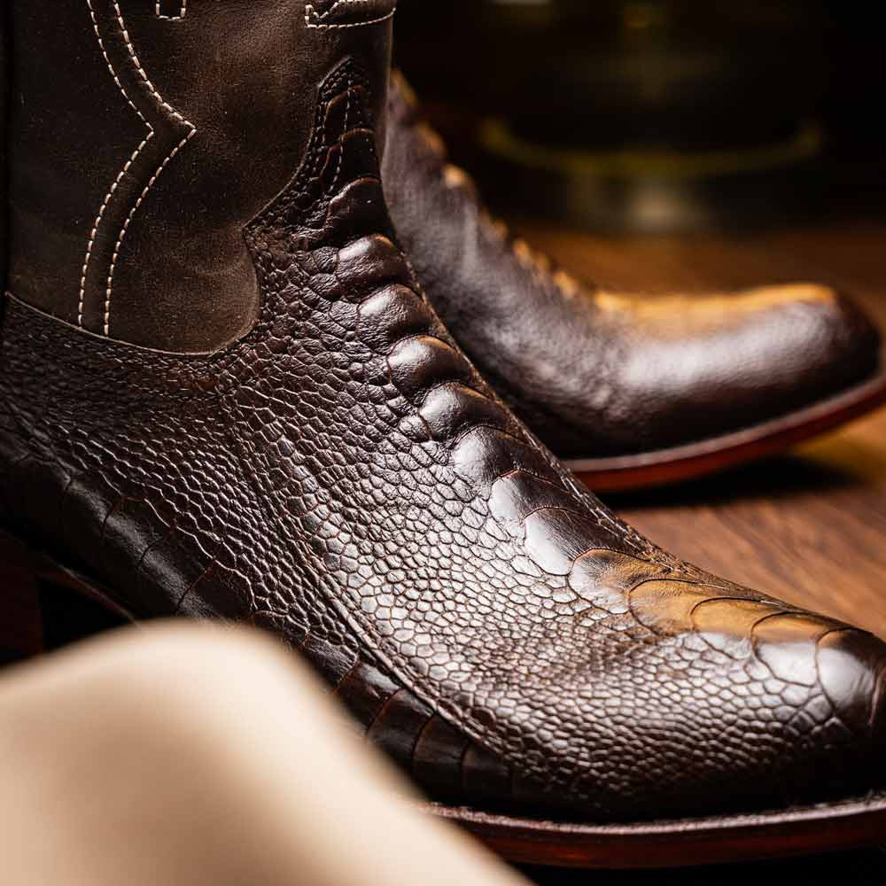 Denver Genuine Ostrich Leg Skin Brown Cowboy Boot | Marco Di Milano Western Boots