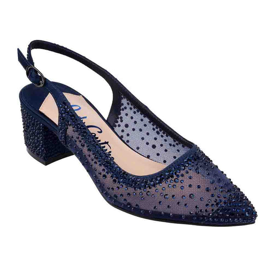 Lady Couture DEMI Navy Rhinestone Mesh Slingback Block with 2.5-Inch Heel