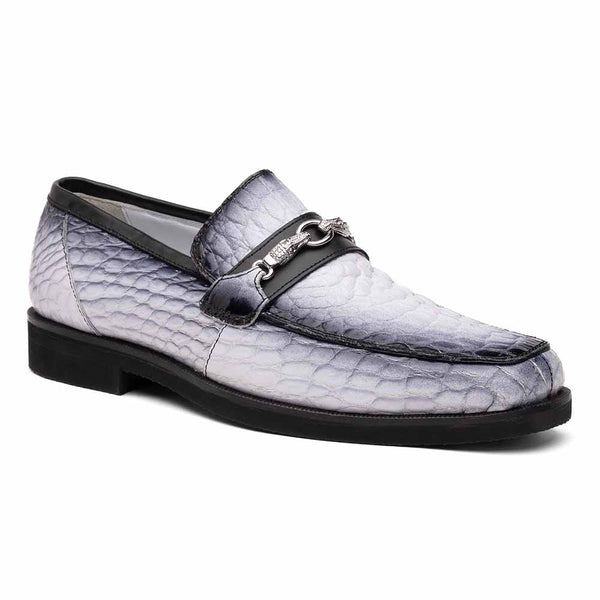 Mauri Men's Debonair White/Black Alligator and Nappa Slip-On Loafer Dress Shoes