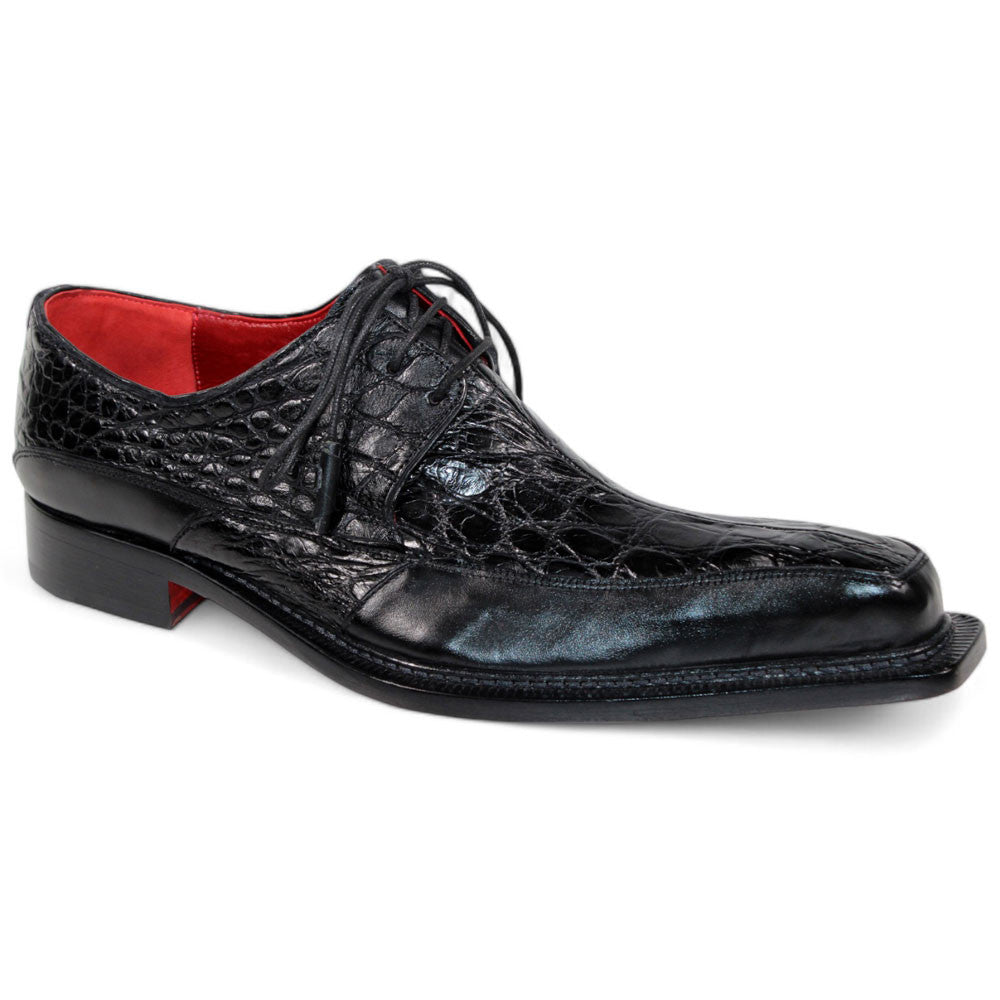 Fennix Frank Men's Black Alligator/Calf-Skin Leather Derby Oxfords Shoes