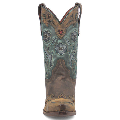 Dan Post Women’s Vintage Bluebird Chocolate & Teal 11” Snip Toe Cowboy Boot
