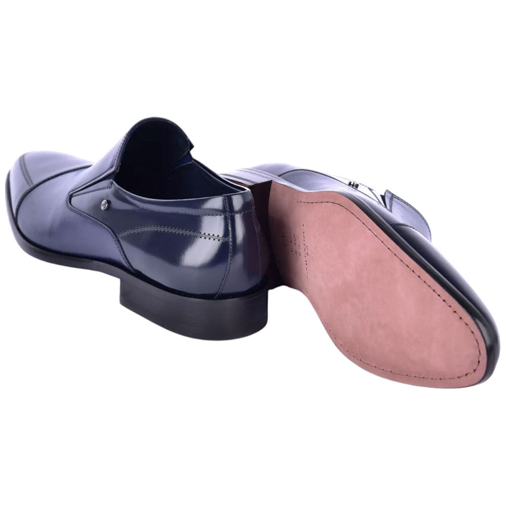 Corrente Men’s Deer and Calfskin Navy Cap Toe Leather Sole Loafer