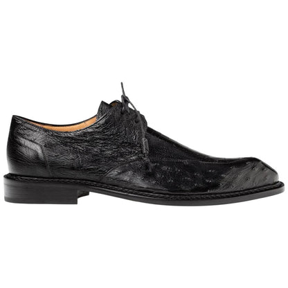 Mezlan Cerler Men's Black Ostrich Split-Toe Derby - Handmade in Spain