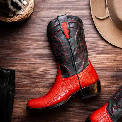 Denver Genuine Ostrich Leg Skin Red Cowboy Boot | Marco Di Milano Western Boots