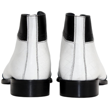 Lauro Black w/White Calfskin Leather Boot | Duca Dress Boots for Men