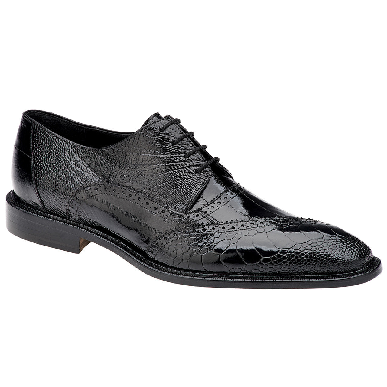 Belvedere Nino Men's Designer Oxford Black Eel Ostrich Shoe