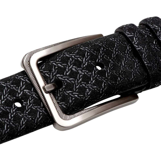 Mezlan Men's Printed Suede and Calf Trim Belt in Black