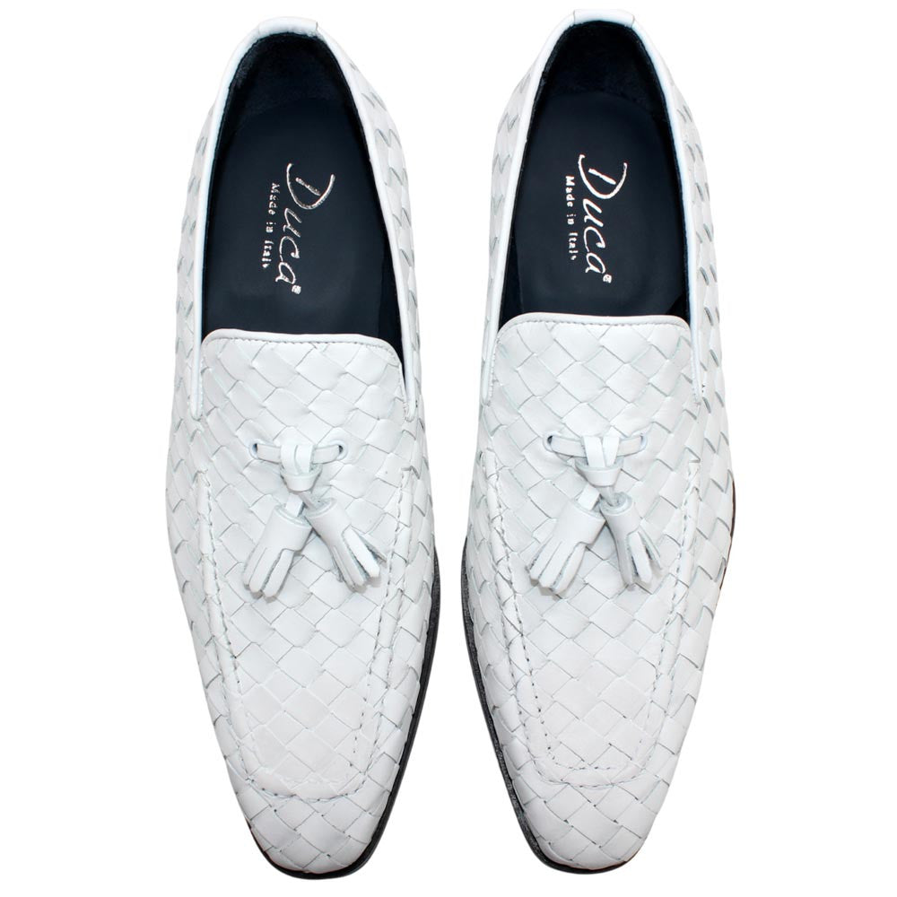 DUCA Tirrenea White Men's Italian Woven Leather Tassel Loafers