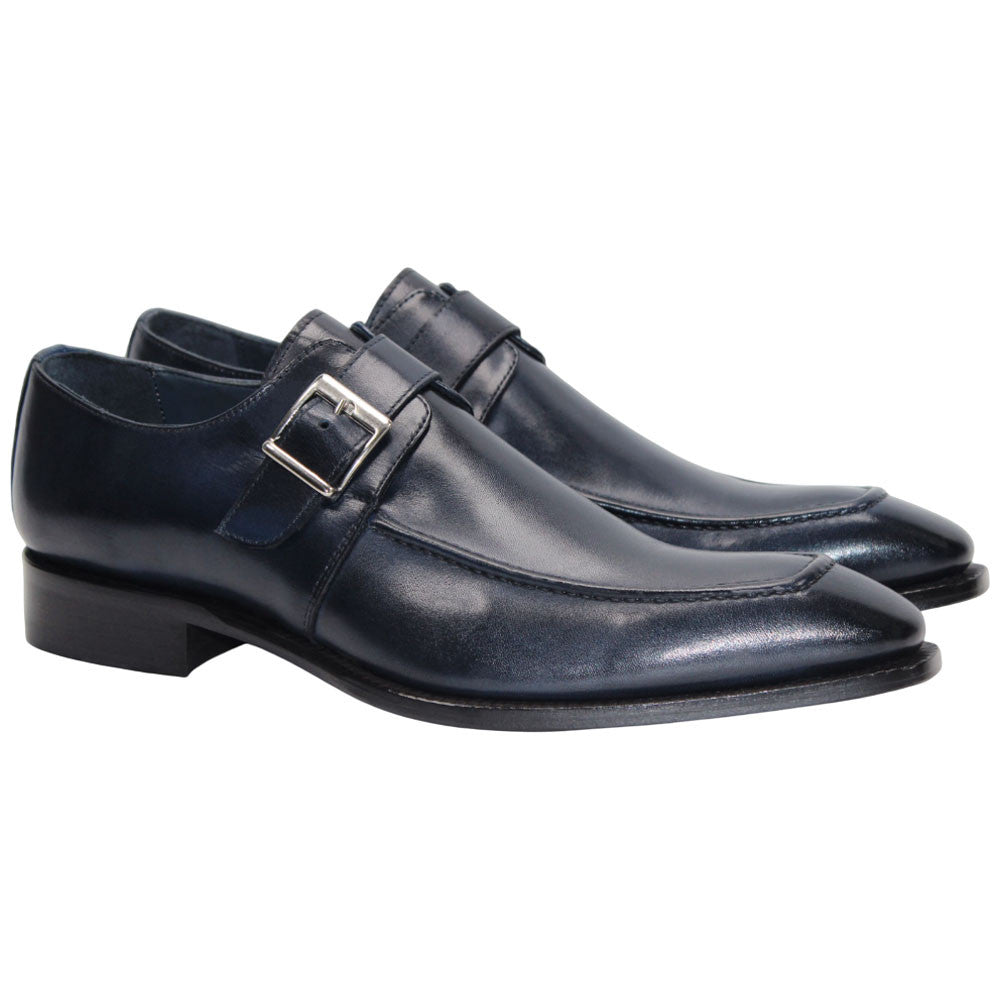 Garda Navy Calfskin Monstraps Moc Toe Oxfords | Duca Dress Shoes for Men