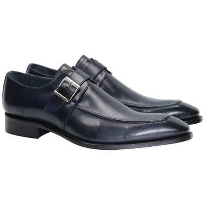 Garda Navy Calfskin Monstraps Moc Toe Oxfords | Duca Dress Shoes for Men