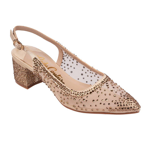 Lady Couture DEMI Gold Rhinestone Mesh Slingback Block with 2.5-Inch Heel