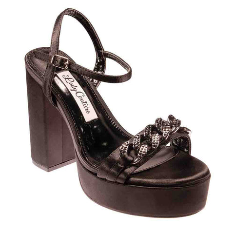 Lady Couture DANCE New Black Platform Sandal With Chain Ornament