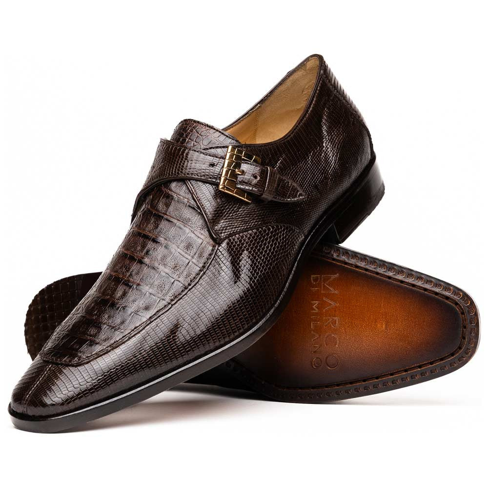 Toluca Genuine Crocodile and Lizard Skin Brown Monk Strap | Marco Di Milano