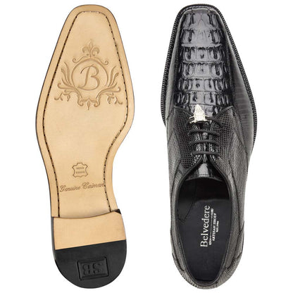Belvedere Men’s Lusso Genuine Hornback & Lizard Skin Black Lace-Up Derby Dress Shoes