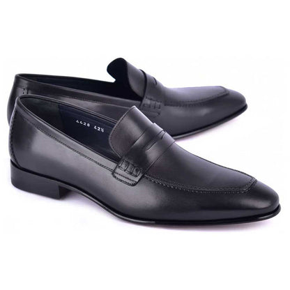 Corrente Black Calf-Skin Leather Penny Mens Loafers