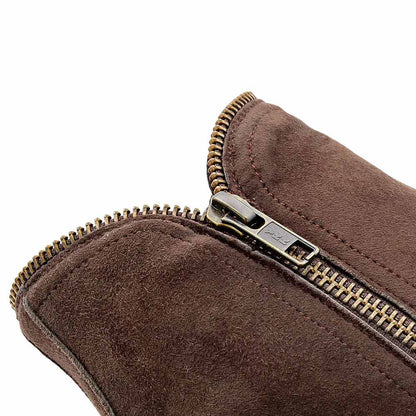 Moretti Brown Suede Medallion Toe Fashion Zipper Boot | Mezlan Dress Boots