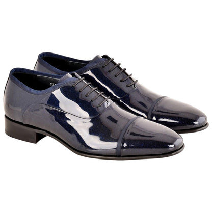 Corrente Men's Patent Leather Cap-Toe Oxford - Navy