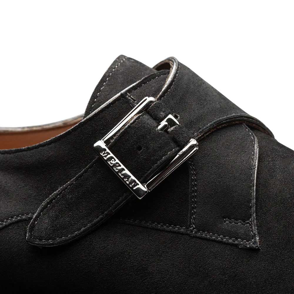 Albini Burnished Black Suede Monk Strap | Mezlan Dress Shoes for Men