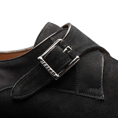 Albini Burnished Black Suede Monk Strap | Mezlan Dress Shoes for Men