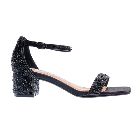 Lady Couture DAZZLE Black 2-Inch Mid Block Heel Rhinestone Sandal