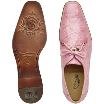 Belvedere Lago Pink Men’s Genuine American Alligator Lace Up Shoes