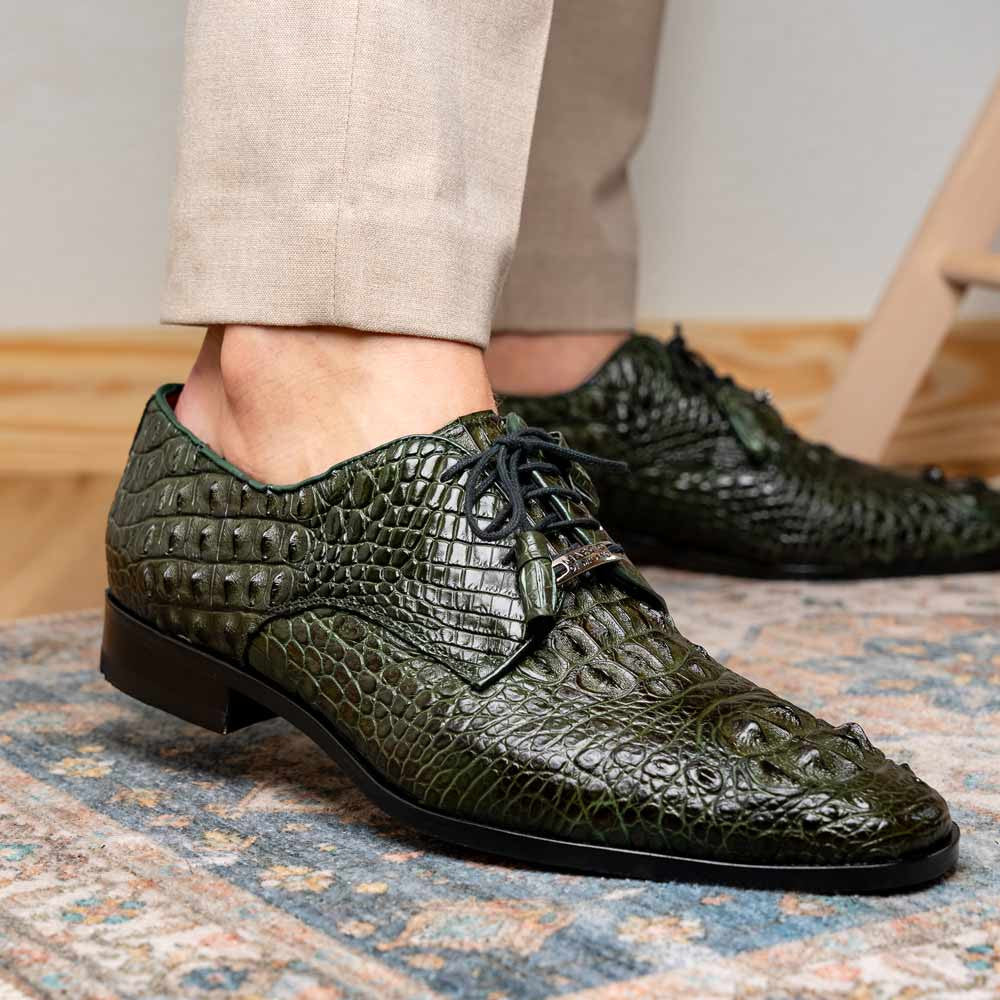 Nilo Fully Wrapped Genuine Nile Crocodile Skin Dress Derby | Marco Di Milano Exotic Dress Shoes in Green