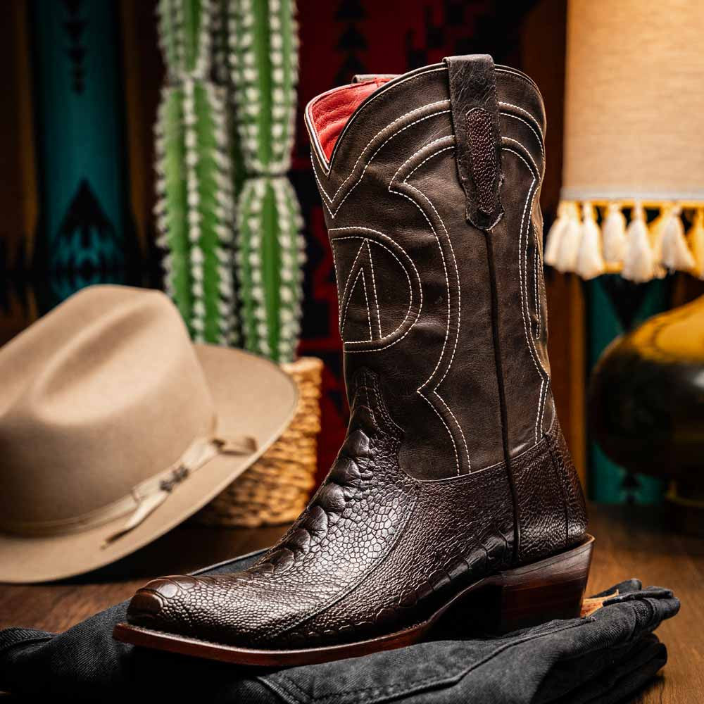 Denver Genuine Ostrich Leg Skin Brown Cowboy Boot | Marco Di Milano Western Boots