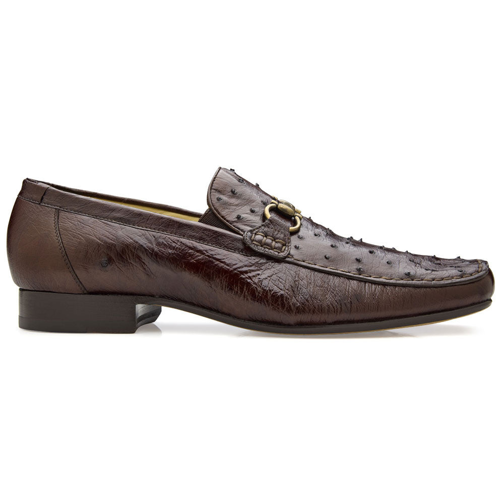 Belvedere Men’s Bortolo Brown Full Quill Ostrich Moc Toe Slip-On Loafer