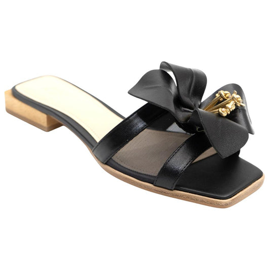 Lady Couture Women's Blossom Black Leather Slide Sandals