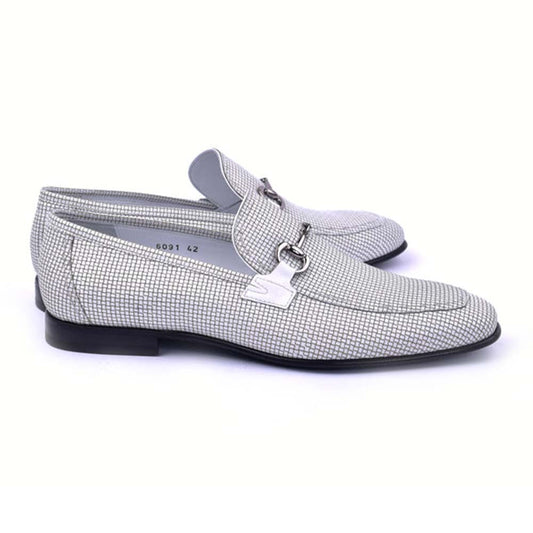 Corrente Men's White Leather Silver Horse Bit Buckle Loafers
